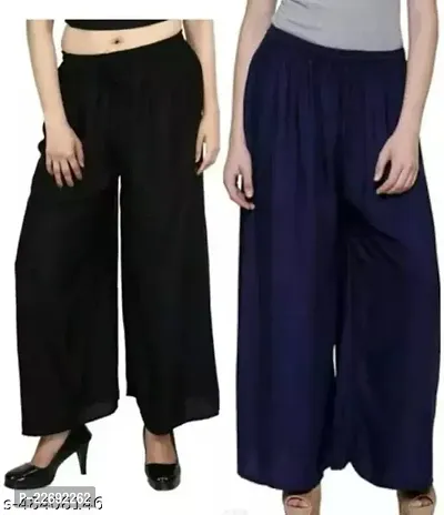 JODHPURS Women's Lycra Relaxed Fit Wide Leg Stylish and Comfortable Palazzo Pants (Combo Pack of 2) (P2_108)-thumb3