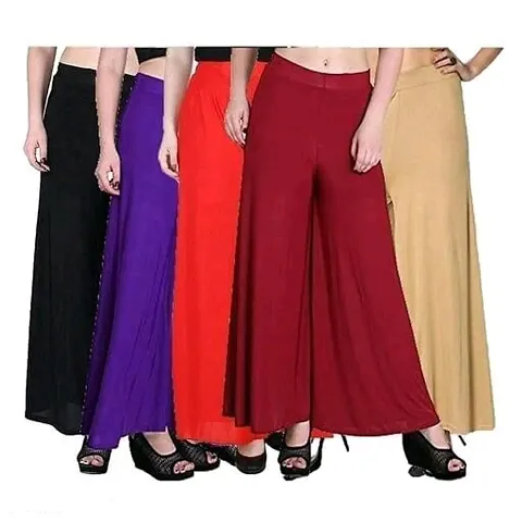 Stylish Polyester Blend Solid Palazzo For Women - Pack Of 5