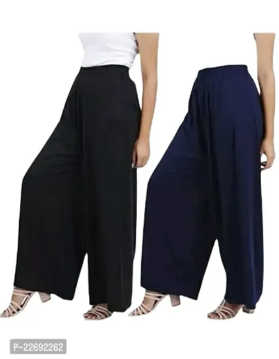 JODHPURS Women's Lycra Relaxed Fit Wide Leg Stylish and Comfortable Palazzo Pants (Combo Pack of 2) (P2_108)