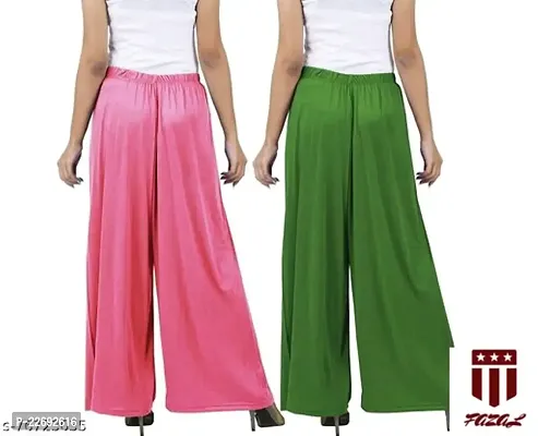 JODHPURS Women's Lycra Relaxed Fit Wide Leg Stylish and Comfortable Palazzo Pants (Combo Pack of 2) (P2_138)-thumb2