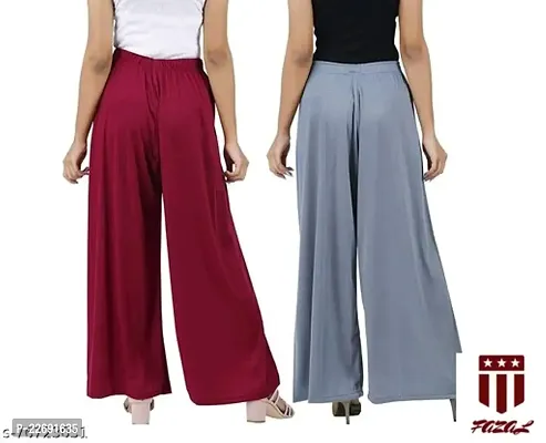 JODHPURS Women's Lycra Relaxed Fit Wide Leg Stylish and Comfortable Palazzo Pants (Combo Pack of 2) (P2_108)-thumb3