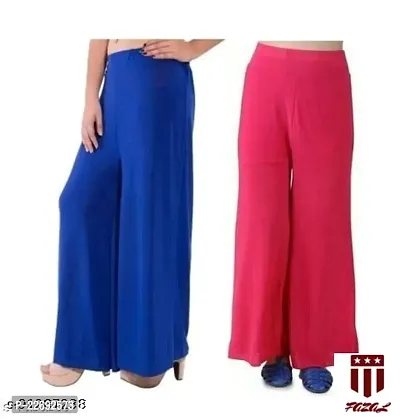 JODHPURS Women's Lycra Relaxed Fit Wide Leg Stylish and Comfortable Palazzo Pants (Combo Pack of 2) (P2_118)-thumb2