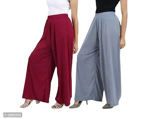 JODHPURS Women's Lycra Relaxed Fit Wide Leg Stylish and Comfortable Palazzo Pants (Combo Pack of 2) (P2_108)-thumb0