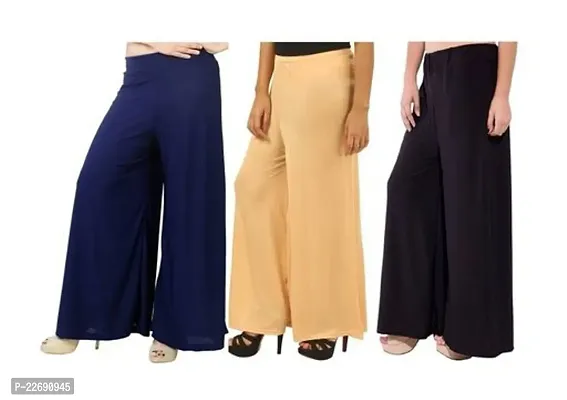 JODHPURS Women's Lycra Relaxed Fit Wide Leg Stylish and Comfortable Palazzo Pants (Combo Pack of 3) (P3_1051)-thumb0