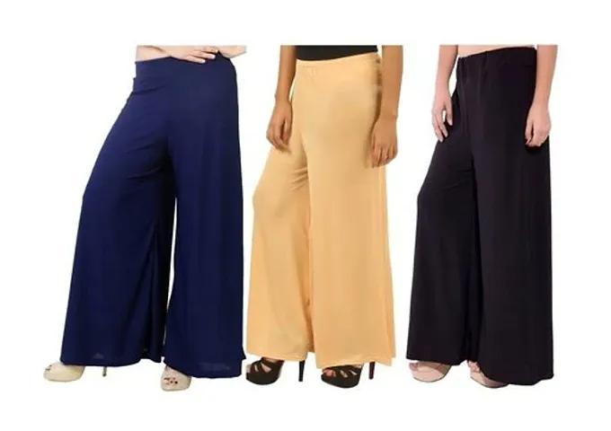 JODHPURS Women's Lycra Relaxed Fit Wide Leg Stylish and Comfortable Palazzo Pants (Combo Pack of 3) (P3_1051)