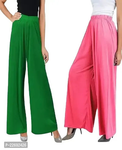 JODHPURS Women's Lycra Relaxed Fit Wide Leg Stylish and Comfortable Palazzo Pants (Combo Pack of 2) (P2_122)