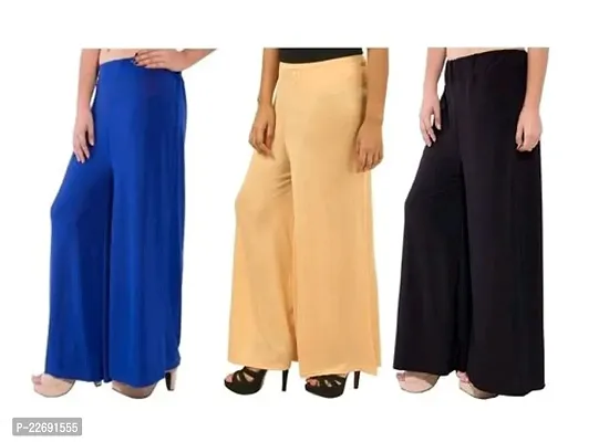 JODHPURS Women's Lycra Relaxed Fit Wide Leg Stylish and Comfortable Palazzo Pants (Combo Pack of 3) (P3_1034)