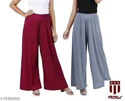 JODHPURS Women's Lycra Relaxed Fit Wide Leg Stylish and Comfortable Palazzo Pants (Combo Pack of 2) (P2_108)-thumb1