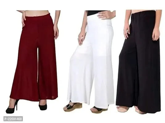 JODHPURS Women's Lycra Relaxed Fit Wide Leg Stylish and Comfortable Palazzo Pants (Combo Pack of 3) (P3_1049)-thumb0