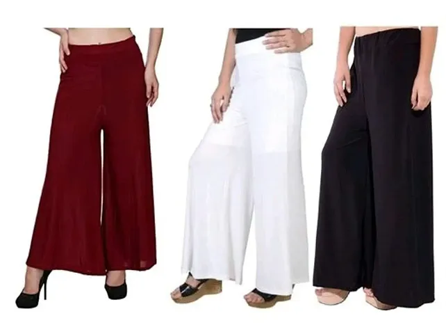 JODHPURS Women's Lycra Relaxed Fit Wide Leg Stylish and Comfortable Palazzo Pants (Combo Pack of 3) (P3_1049)