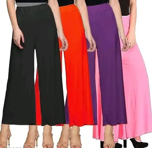 Stunning Polyester Blend Solid Palazzo For Women Pack of 4