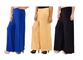 JODHPURS Women's Lycra Relaxed Fit Wide Leg Stylish and Comfortable Palazzo Pants (Combo Pack of 3) (P3_1034)-thumb1