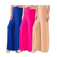 JODHPURS Women's Lycra Relaxed Fit Wide Leg Stylish and Comfortable Palazzo Pants (Combo Pack of 3) (P3_1037)-thumb1