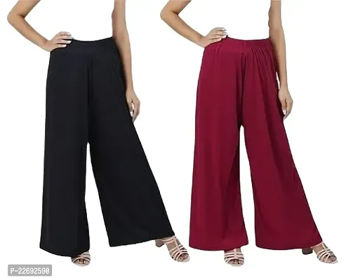 JODHPURS Women's Lycra Relaxed Fit Wide Leg Stylish and Comfortable Palazzo Pants (Combo Pack of 2) (P2_107)