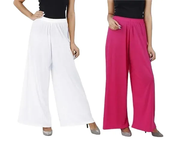 JODHPURS Women's Lycra Relaxed Fit Wide Leg Stylish and Comfortable Palazzo Pants (Combo Pack of 2) (P2_140)