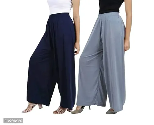 JODHPURS Women's Lycra Relaxed Fit Wide Leg Stylish and Comfortable Palazzo Pants (Combo Pack of 2) (P2_131)-thumb0