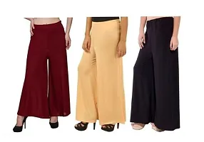 JODHPURS Women's Lycra Relaxed Fit Wide Leg Stylish and Comfortable Palazzo Pants (Combo Pack of 3) (P3_1041)-thumb1