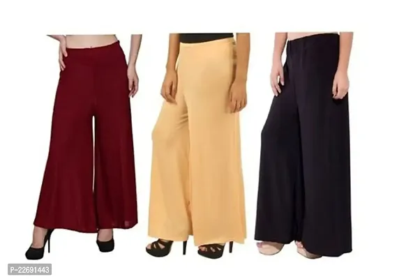 JODHPURS Women's Lycra Relaxed Fit Wide Leg Stylish and Comfortable Palazzo Pants (Combo Pack of 3) (P3_1041)-thumb2