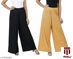 JODHPURS Women's Lycra Relaxed Fit Wide Leg Stylish and Comfortable Palazzo Pants (Combo Pack of 2) (P2_103)-thumb1