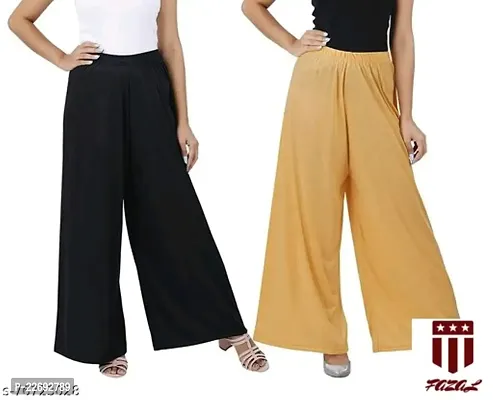 JODHPURS Women's Lycra Relaxed Fit Wide Leg Stylish and Comfortable Palazzo Pants (Combo Pack of 2) (P2_103)-thumb2