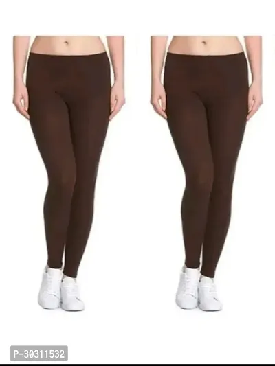 Fabulous Brown Cotton Lycra Solid Leggings For Women Pack Of 2-thumb0