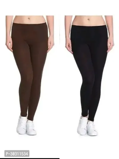 Fabulous Multicoloured Cotton Lycra Solid Leggings For Women Pack Of 2-thumb0