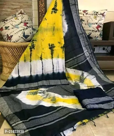 Stylish Cotton Yellow Saree with Blouse piece
