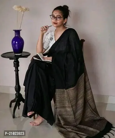 Stylish Cotton Black Saree with Blouse piece-thumb0