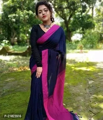 Stylish Cotton Navy Blue Saree with Blouse piece-thumb0