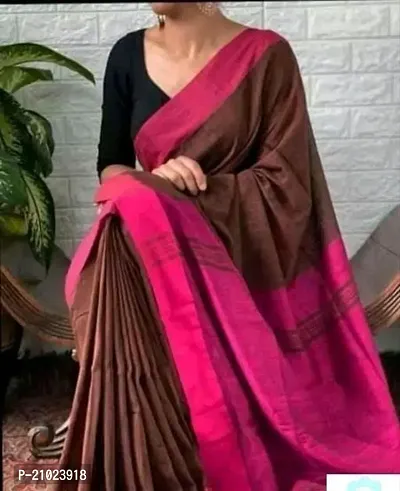 Stylish Cotton Brown Saree with Blouse piece