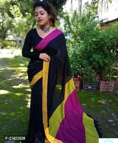 Stylish Cotton Black Saree with Blouse piece-thumb0