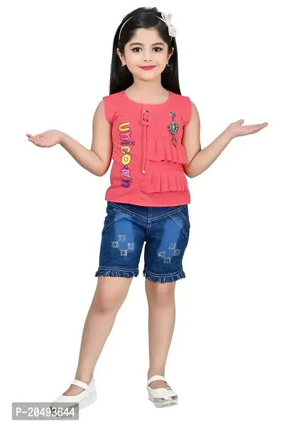 A.S SAHANARA DRESSES Crepe Casual Printed Top and Shorts Set for Girls Kids-thumb0