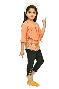 A.S SAHANARA DRESSES Crepe Casual Printed Top  Pant Set for Girls Kids-thumb3