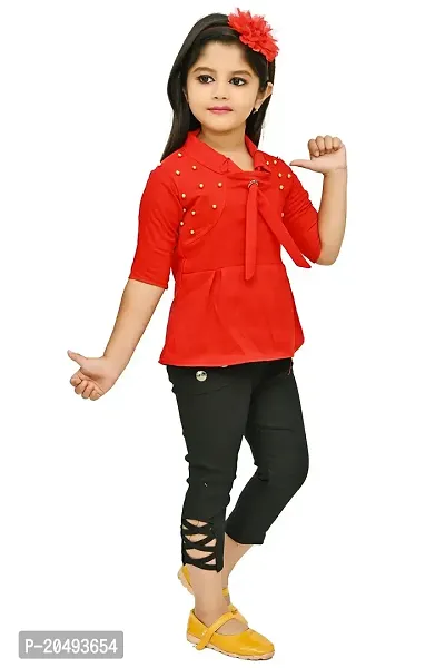 A.S SAHANARA DRESSES Crepe Casual Solid Top and Pant Set for Girls Kids-thumb2