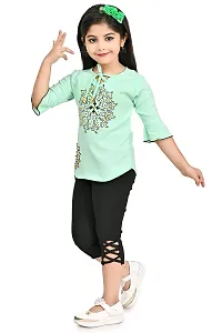 A.S SAHANARA DRESSES Crepe Casual Printed Top and Pant Set for Girls Kids (Circle)-thumb2