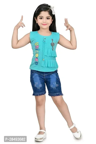 A.S SAHANARA DRESSES Crepe Casual Printed Top and Shorts Set for Girls Kids