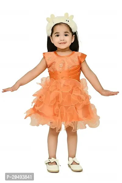A.S SAHANARA DRESSES Tissue Casual Solid Mini Frock Dress for Girls-thumb0