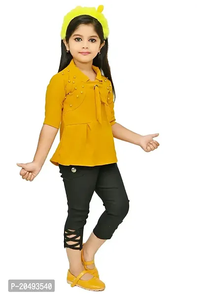 A.S SAHANARA DRESSES Crepe Casual Solid Top and Pant Set for Girls Kids-thumb2