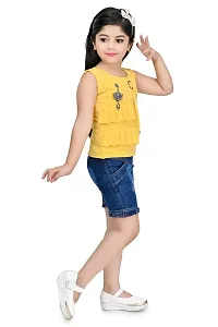 A.S SAHANARA DRESSES Crepe Casual Printed Top and Shorts Set for Girls Kids-thumb2