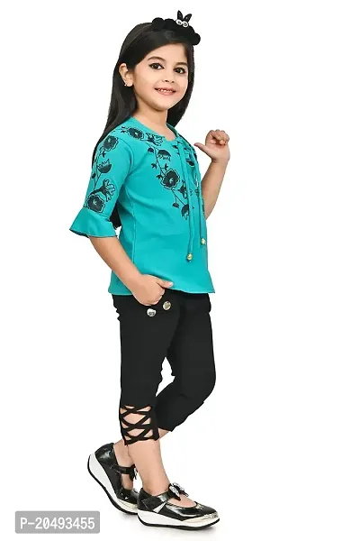 A.S SAHANARA DRESSES Crepe Casual Printed Top and Pant Set for Girls Kids-thumb3