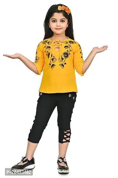 A.S SAHANARA DRESSES Crepe Casual Printed Top and Pant Set for Girls Kids-thumb0