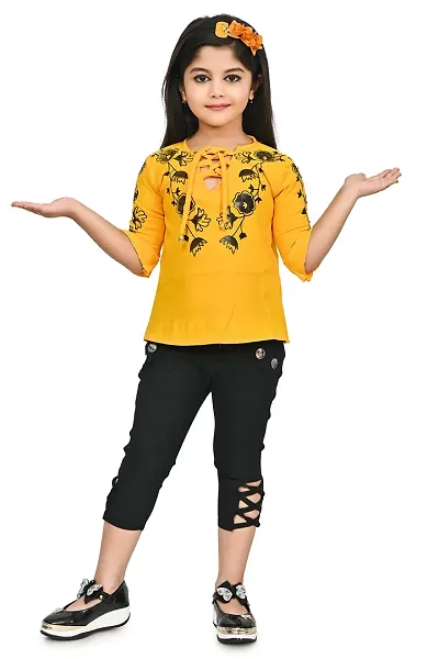 A.S SAHANARA DRESSES Crepe Casual Printed Top and Pant Set for Girls Kids