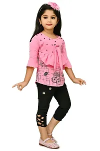 A.S SAHANARA DRESSES Crepe Casual Printed Top  Pant Set for Girls Kids-thumb1