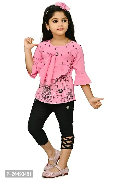 A.S SAHANARA DRESSES Crepe Casual Printed Top  Pant Set for Girls Kids-thumb4