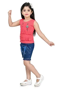 A.S SAHANARA DRESSES Crepe Casual Printed Top and Shorts Set for Girls Kids-thumb3