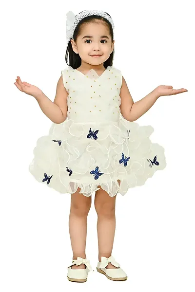 A.S SAHANARA DRESSES Tissue Casual Solid Mini Butterfly Frock Dress for Girls