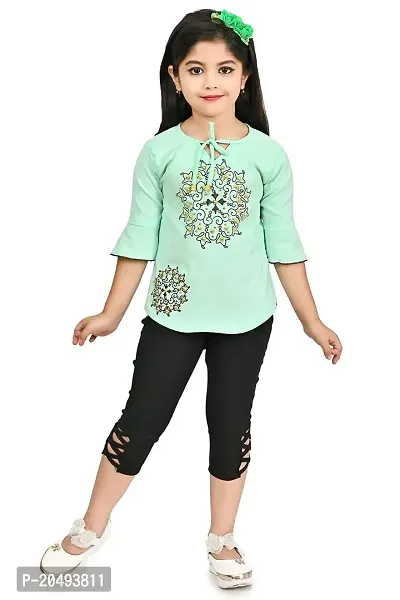 A.S SAHANARA DRESSES Crepe Casual Printed Top and Pant Set for Girls Kids (Circle)-thumb0