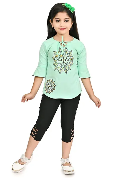A.S SAHANARA DRESSES Crepe Casual Printed Top and Pant Set for Girls Kids (Circle)