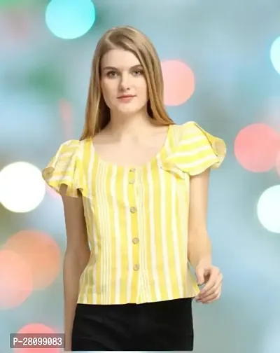 Women's Yellow Cotton Stripped Top-thumb0
