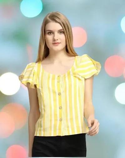 Women's Yellow Cotton Stripped Top